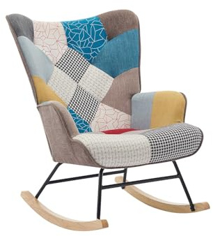 Vente-unique - ELMINA II Multicolor Patchwork Fabric Rocking Chair