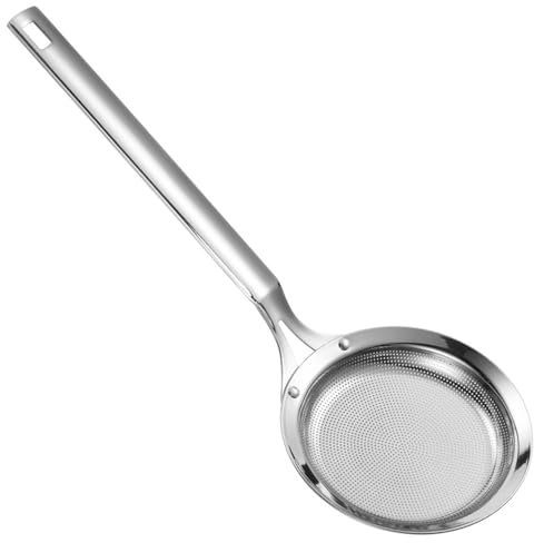 Filter Spoon,Fine Mesh 304 Stainless Steel Colander,Deep Fat Fryer Skimmer Spoon, Kitchen Food Sieve with Long Handle for Skimming Grease and Foam (1, Dia 4.4)