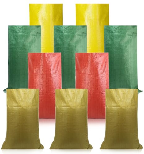 IETWATE 10 Piezas Sacos para Escombros, Saco de Arena para Anti Inundaciones, Saco Rafia sin Impresión, Multiusos y Reutilizables Bolsas Tejidas para Arena Tierra Jardin Construcción y Hojas
