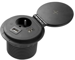GTV möbeluttag laddare Plus, 5 W induktionsladdare, USB-A/HDMI/RJ-45, extra platt profil, perfekt för skrivbord och köksarbetsytor