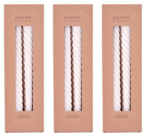 pajoma® Vridbara stavljus-set – högkvalitativa roterande ljus | 45 g vaxvikt, ca 5 timmar Bränntid, 250 x 20 mm | premium spiralljus, vridna ljus, vändljus (vitt, 12 stycken)