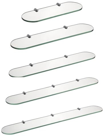 HomeHeng Mensola da Bagno in Vetro Temperato Con 8mm di Spessore e Staffe in Cromatura in Ottone, 60 x 12CM Bordo Ovale Curvo Mensola Bagno Vetro, E3308-60HC