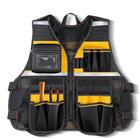 Gilet de travail d'électricien – Gilet d'outils d'électricien | Gilet d'outils réglables avec plusieurs poches, entretien et projets d'atelier, veste ceinture à outils pour la construction, jaune, as