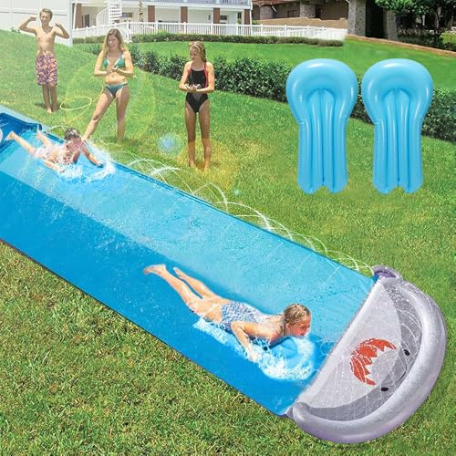 WDKXCN Scivolo Acquatico Giardino, 550 * 145cm Scivoli d'Acqua Doppio, Scivolo d'Acqua con 2 Pannello Gonfiabili, Scivolo Gonfiabile ad Acqua per Giardino, Spiaggia, attività Acquatiche all'aperto