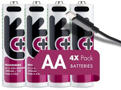 4 Batterie Stilo AA Ricaricabili con Cavo USB-C 4in1 1,5V 1400mAh/2400mWh Pile Litio HR6 Stilo +1000 Cicli di Ricarica Uniross Alta Qualità e Lunga Durata per Telecomandi Mouse Tastiere