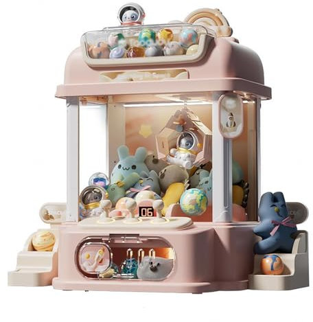 Machine Pince Bonbon avec Télécommande ， Machine a Pince Fete Foraine avec Lumière Et Musique,2 Poupées Panda,25 Poupées Cadeaux pour Filles De 3 Ans ,Pink