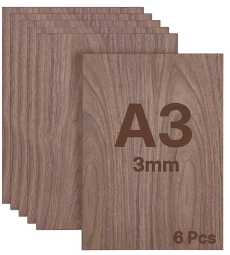WISYOK Tablero de madera contrachapada de 3 mm A3, 6 placas de madera de nogal, corte a medida, placas de madera para manualidades, madera contrachapada para corte láser, sierra de marcas, modelismo