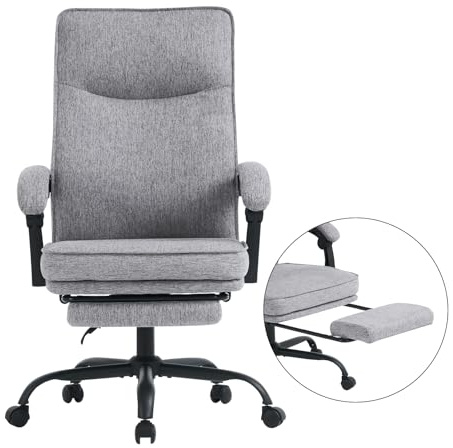 MZLEE Bürostuhl ergonomisch, Schreibtischstuhl mit Fußstütze, 90-135° neigbar Drehstuhl, Höhenverstellung und Mittagspausenfunktion, Chefsessel für Büro und Zuhause, 150 kg belastbar
