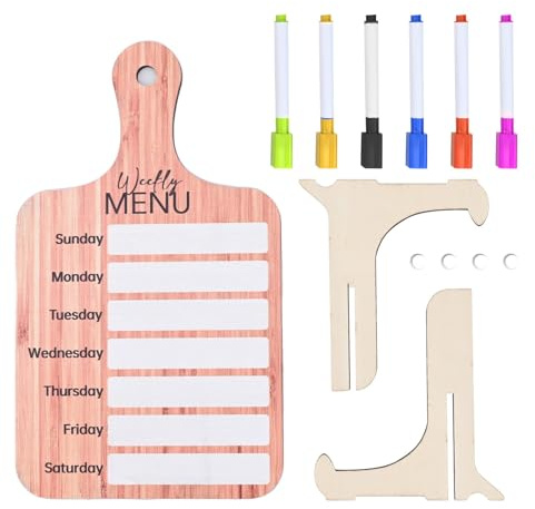 Gettimore Planificador de comidas con imán para refrigerador, tablero de menú semanal, planificador de cena de borrado en seco de madera para planificación semanal de comidas, 77 x 13 pulgadas