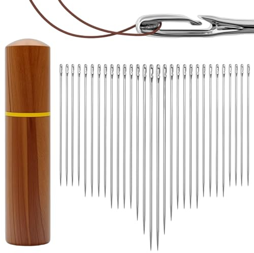 30 Pezzi Aghi Per Infilare Automaticamente,Aghi Per Cucire Di Grande Occhio Ago Da Ricamo Con Scatola Degli Aghi in Legno,Aghi Per Cucire A Mano Per Progetti Di Cucito A Mano E Cucito