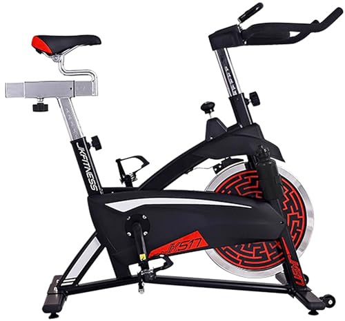 JK FITNESS Spin Bike [Volano 18 Kg] Cyclette Da Casa, Cyclette Professionale | Console LCD | Regolabile e Ergonomica [Sella Soft Race Regolabile] Sistema Frenante a Tampone | Trasmissione a Cinghia