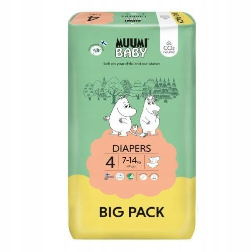 Pañales ecológicos Muumi Baby, talla 4, 7-14 KG, 69 pañales sensibilidad premium