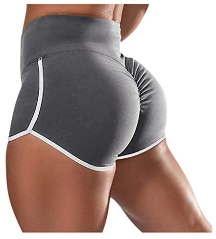 Shorts Damen Sport High Waist Kurze Sport Legging Bauchkontrolle Yoga Shorts Seamless Scrunch Butt Sportleggins Radlerhose Laufshorts Hosen Hotpant für das Laufen Pole Dance Outfit (1-Grey, M)