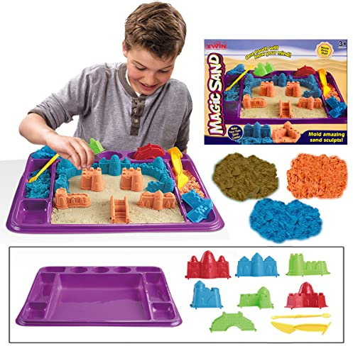 xwin Magic Sand Play Set, Mold Amazing Sand Sculpts 750g with Box Accessories Shape Molds, Fun Gifts Toy for Boys & Girls, Make Your Own Craft Activity for Kids