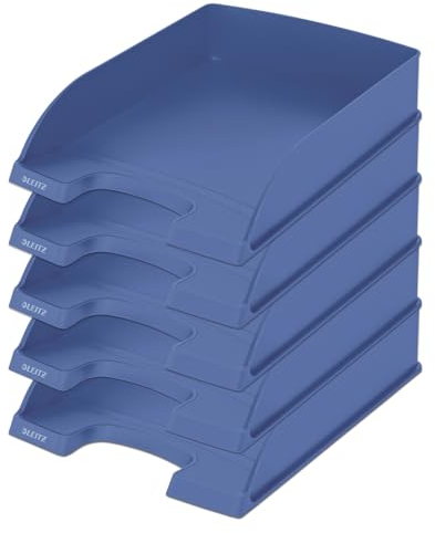 Leitz Briefablage A4, 5er Pack, stapelbare Ablagefächer, Blauer Engel, Recycle-Sortiment, Blau, 52275030