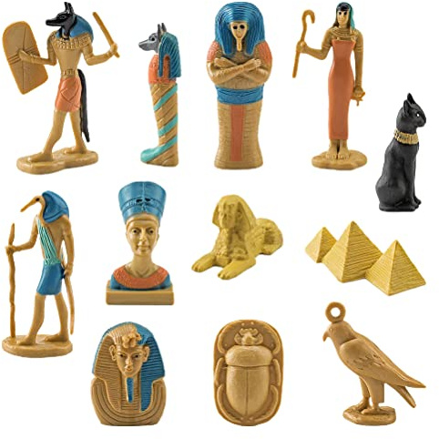 CaCaCook egyptiska leksaker, små figurer, 10 x 6 x 6, 12 stycken, gamla egypten, egyptisk gud, gudinna, figurset, PVC-miniatyrset (BL-1136 gamla Egypten)