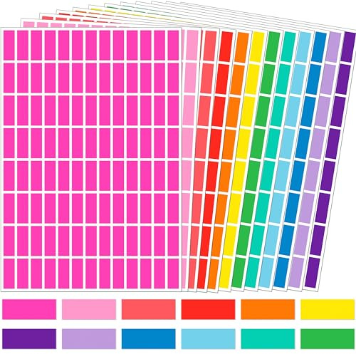 YSHIHE Rectangular Colored Stickers,12 Colors Rainbow Color Color Coding Labels,1inch x 3/8inch (25 x 10mm) Assorted Sticker for Offices Labeling Marking 2496 Pack