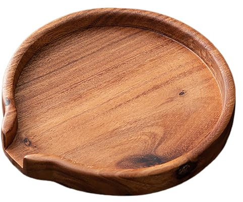 Wnvivi Bandeja Redonda de Madera para Servir,Bandeja de Té de Madera Maciza con Apertura en Forma de U,Bandeja Decorativa de Madera para Servir Té Y Frutas