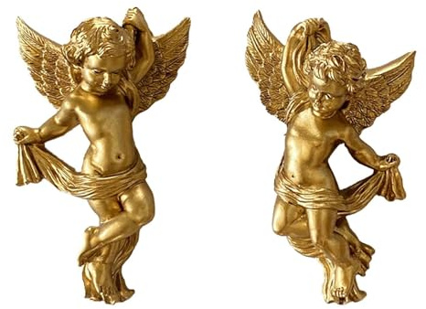 LOVIVER 1 Pair Cherub Angel Statue Wall Hanging Angel Figurines Height 14.5cm Lovely Wall Decoration for Garden Decor Multifunctional