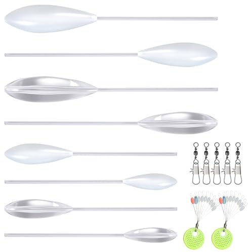 Fizdoqg Fishing Sbirolino Set 8 Pezzi Accessori da Pesca Spirolino Trota, 4 Galleggiante 4 Sommerso, 5 Girelle da Pesca e 18 Fermi per Corda, Spirolino 8g, 10g, 15g 20g per Carpe Trote Pesce Persico