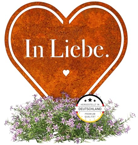 EXTRAVAGANT® Grabschmuck Herz In Liebe wetterfest Grabdeko Metall Stahl Rost Edelrost Grabdekoration Friedhof Gedenkstecker Grabstecker Friedhofsdeko langlebig Gedenkschild Haustier Fellnase