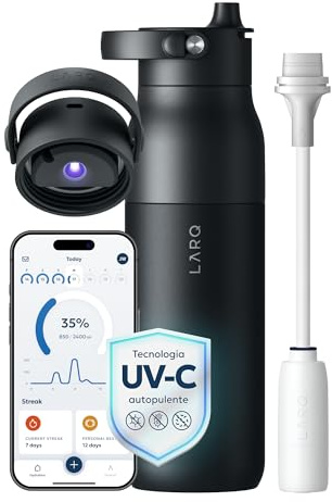 LARQ PureVis 2 Smart Filter Water Bottle - UV Self Cleaning, Smart App Hydration Tracking, Insulated Stainless Steel - Obsidian Black, 1 Liter