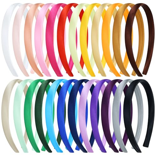 Cinaci 24 Pieces Candy Color Width 1.5cm/0.6 Plastic Headbands Satin Wrapped Blank Plain DIY Craft Project Headbands for Women Girls Teens Kids Hair Accessories