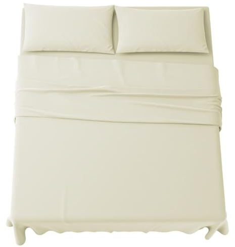 MAXIME MAISON - Set Lenzuola Una Piazza e Mezza Francese 4 Pezzi, Completo Lenzuola Francese in Microfibra Made in Italy, 1 Lenzuolo con Angoli, 1 Lenzuolo Sopra, 2 Federe (Panna)