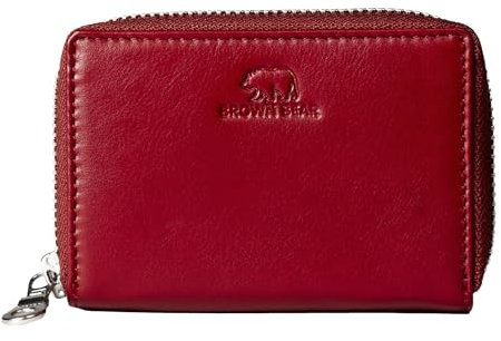 BROWN BEAR Reißverschluss Slim Wallet Geldbörse klein Leder mit Münzfach & RFID-Schutz | Echtleder Rot | Portemonnaie für Herren & Damen | Mini Geldbeutel BB Kai