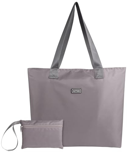 AOTIAN Große Faltbare Shopper Einkaufstasche für Damen Tragetasche mit Reißverschluss wiederverwendbar Handtasche Weiblich Umhängebeutel Schultertasche Strandtasche für Mädchen, Grau