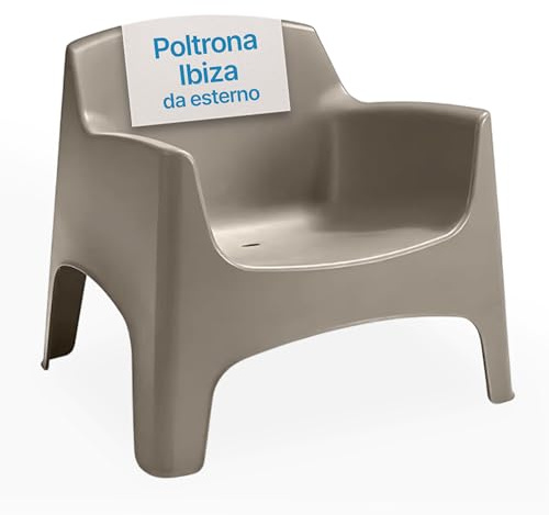 Tomaino - Poltrona da esterno Ibiza XL - Sedia da giardino in plastica - 79 x 74 x 70 h cm - impilabile - extra grande (tortora)