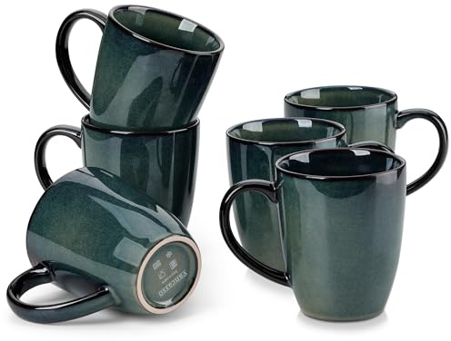vancasso STARRY Ceramic Coffee Mug Set of 6, 12 Oz Tea Cups with Handle for Latte, Tea, Cappuccino, Milk, Cocoa, Microwave&Dishwasher Safe, Green