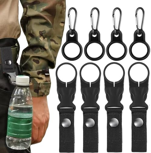 agogue 8 pezzi porta bottiglie, cintura nera portabottiglie, zaino per bottiglie d'acqua, fibbie portachiavi per campeggio, escursionismo, viaggi, pesca, attività all'aperto