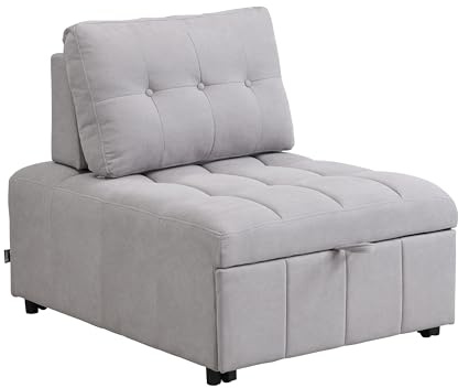 Brigros - Poltrona Letto Singolo In Tessuto Con Schienale Traslante, Poltrona Relax Allungabile A Letto A Scomparsa Singolo Salvaspazio, Pouf Per Camera O Salotto (Grigio Chiaro)