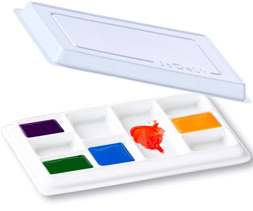 JODEVI Tavolozza Acquerelli in Ceramica per Artisti, Tavolozza per Pittura in Porcellana Rettangolare con 9 Pozzetti, Vassoio di Miscelazione per Acquerello, Gouache e Acrilico