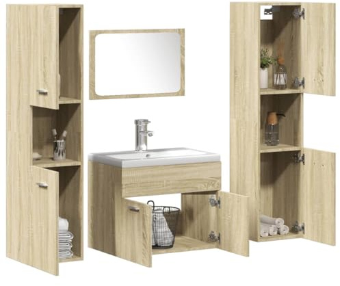 Holamys 5-TLG. Badrumsmöbelset Sonoma-ek trämaterial, 60 x 38,5 x 46 cm tvättställ, fuktbeständigt, gott om förvaringsutrymme, lättskött design