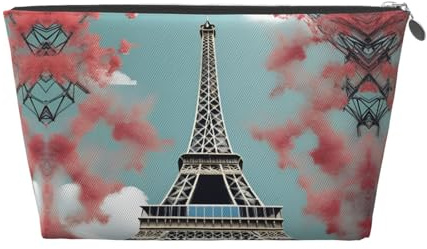 Beauty case da viaggio in pelle dorata, riutilizzabile, con stampa Torre Eiffel, organizer per cosmetici e trucchi, borsa morbida portatile, Argento, taglia unica