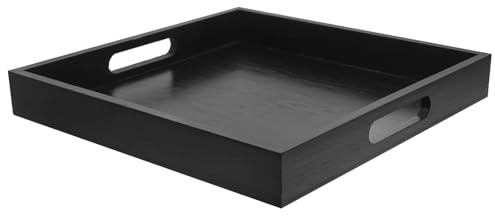BESPORTBLE Vassoio Quadrato in Legno Nero con Manici, Piatto da Portata Multifunzione per Colazione, tè e Snack, Vassoio da Tavolo per Casa e Ristorante, Dimensioni 30x30x4 Cm, Superficie