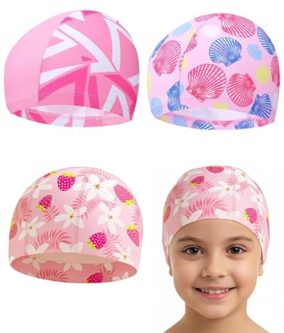ZKUNL 3 pièces Bonnet de Bain pour Enfants 2-11 Ans, Bonnet Piscine Enfant, Imperméable et Antidérapant,Conçu pour la Durabilité et sans Nœuds