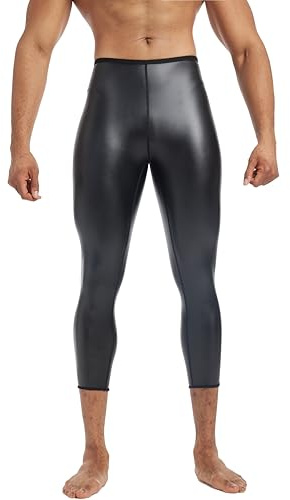 QiaTi Men's Faux Leather Activewear Leggings Sport Slim Fit Mens Low Waist Compression Tight Pants for Motorcycle Night Club