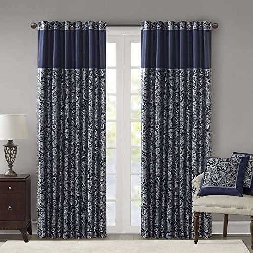 Madison Park Window Curtain Faux Silk, Light Filtering, 2-PK 50x84 Navy