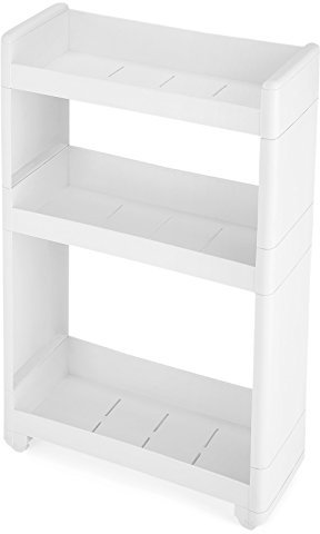 Songmics KFR09WT Slim Recess Trolley, with 3 Shelves, Poll-Out Trolley with Castors for Kitchen, Bathroom, Basement, 17 cm Wide, White