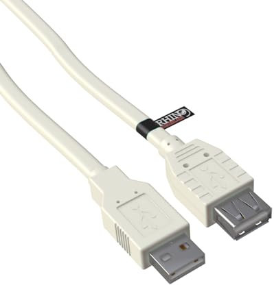 rhinocables USB 2.0 Extension Cable A to A Extender Lead | Male to Female USB Wire | 480 Mbps Data Transfer for Printers, Keyboards, Webcams, Hard Drives and Peripherals, Beige (5m)