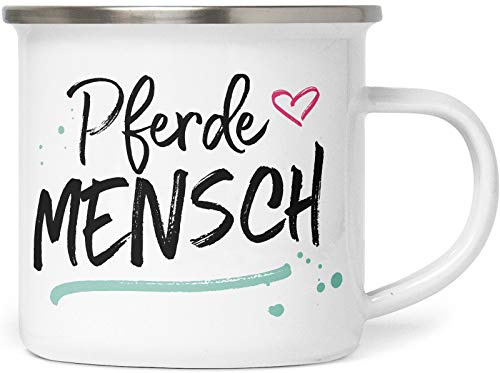 Emaille Tasse mit Spruch - Pferdemensch - Metalltasse für Pferdefreunde - Kaffeebecher mit Pferdespruch - persönliche Geschenkidee