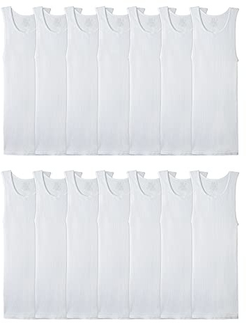 Fruit of the Loom Men's Tag-Free Tank A-Shirt Underwear, 14 Pack - White, S