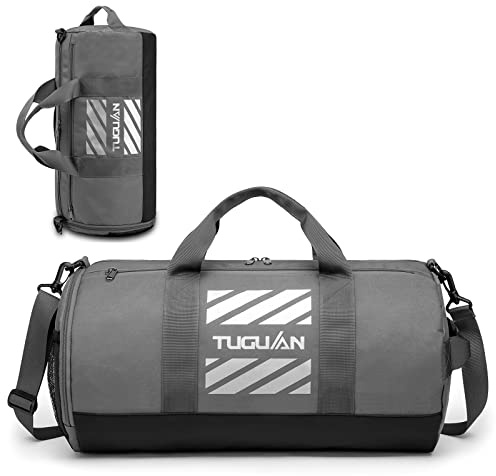 TUGUAN Gym Bag Sports Holdall Bag for Men 40L Travel Duffels with Shoes Compartment and Wet Pocket Carry on Sports Equipment for Swimming Basketball Football Kit Bag, Grey