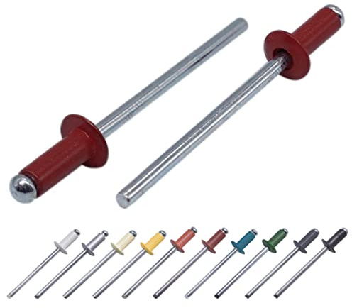 (Paquete de 100 piezas) Remaches ciegos pintados de 4,0 x 8 mm, cabeza de cúpula, DIN 7337, remache de aluminio y mandril de acero, remaches pop (100, marrón rojo RAL 3011)
