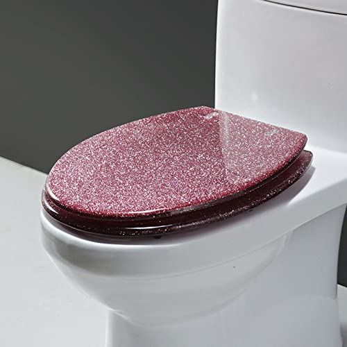 WC Sitz Mit Absenkautomatik, Toilettensitz Aus Kunstharz Glitzer Toilettendeckel, Klodeckel Mit Absenkautomatik Einfache Montage Deckel Klobrille, 36X42cm,Rosa