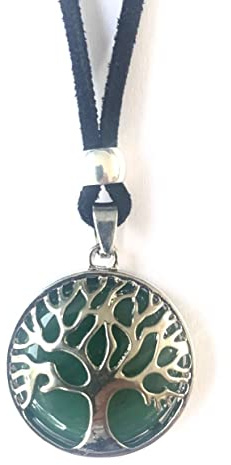 ASTER ALHELÍ - Collar Árbol de la Vida Mujer Hombre - Colgante con Piedra y Altura Ajustable - Amuleto de Protección y Joyería Artesanal Hecha a Mano en España - Ideal para Regalo (Aventurina Verde)