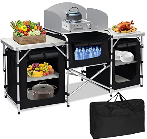 Froadp 174x46x110cm Campingküche Faltbar Campingschrank mit Aluminiumgestell & Tragetasche Mobile Schränke Outdoor Küchenschrank Reiseküche Küchenbox Zeltschrank für Camping Reisen (Type A)
